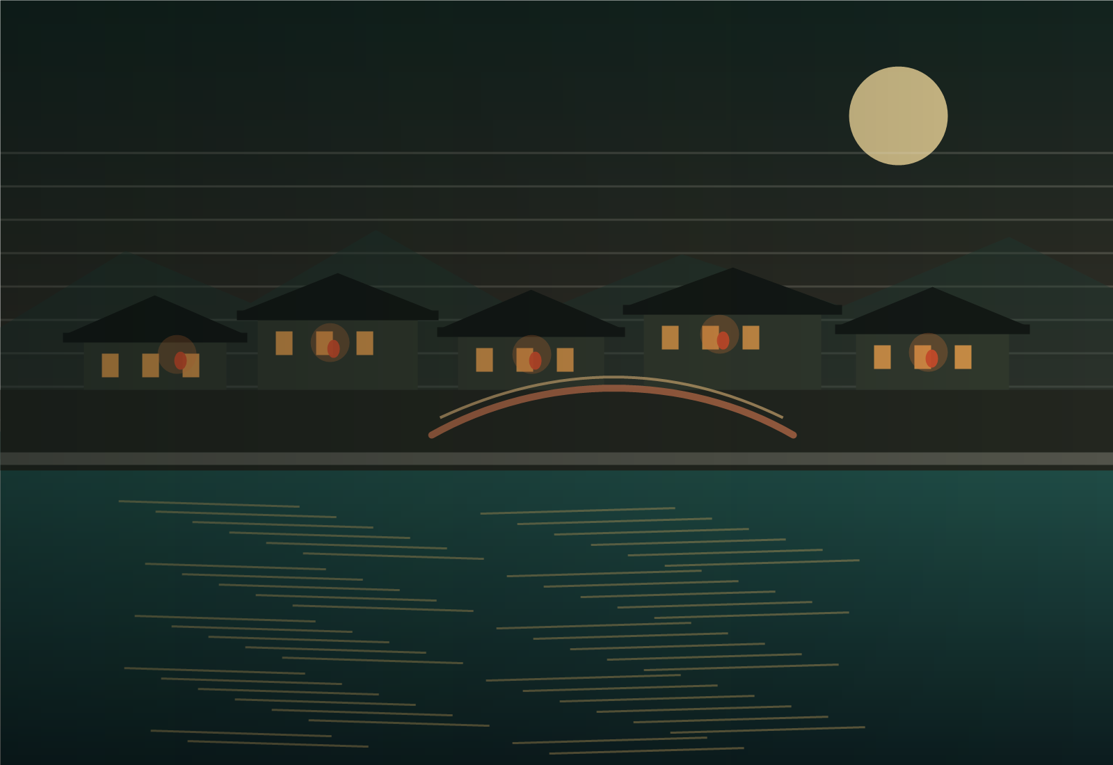明水古城夜游氛围插画